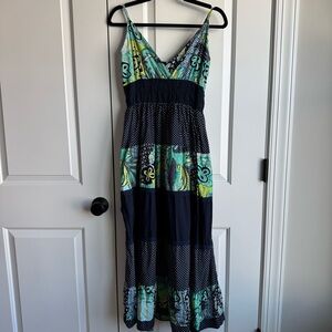 Magic Mixed Print Tiered Maxi Dress Medium 100% Cotton